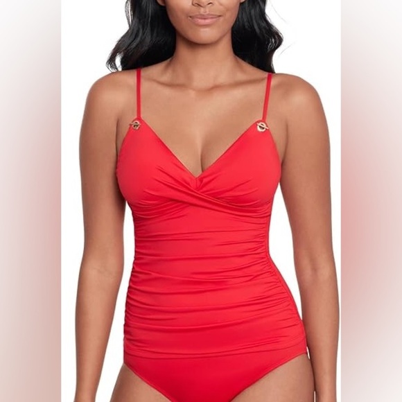 Lauren Ralph Lauren Women's Beach Club Soids Toggle Underwire Camikini Red 14 - Picture 1 of 7